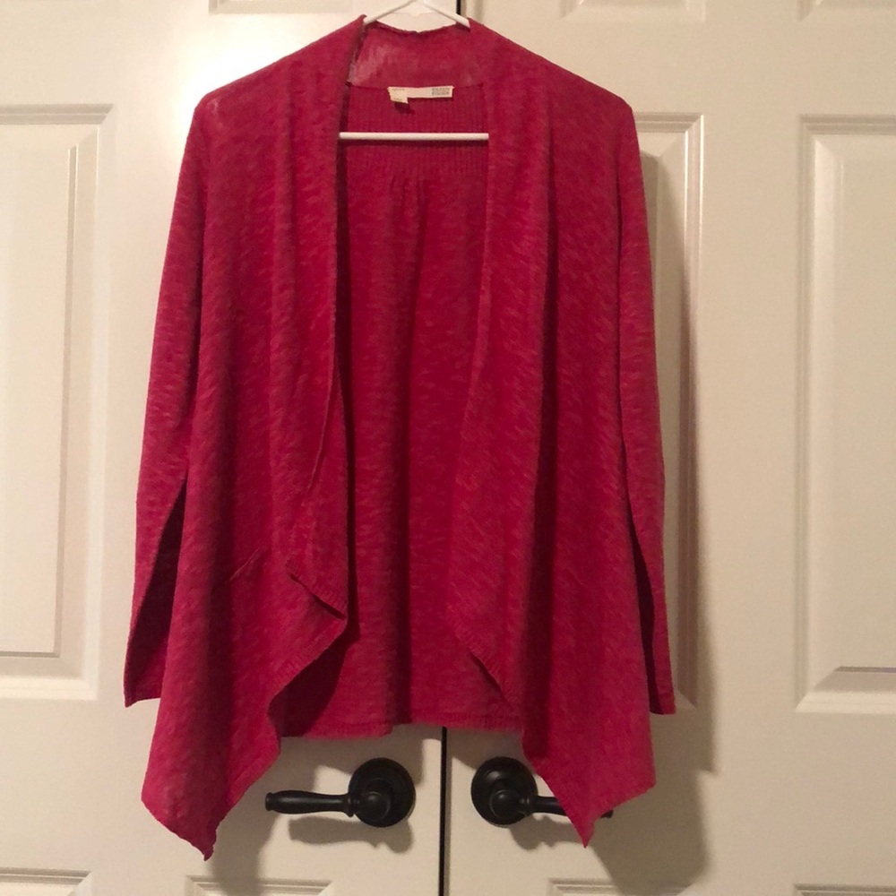 Eileen Fisher Open Front Draped Cardigan in Berry Red